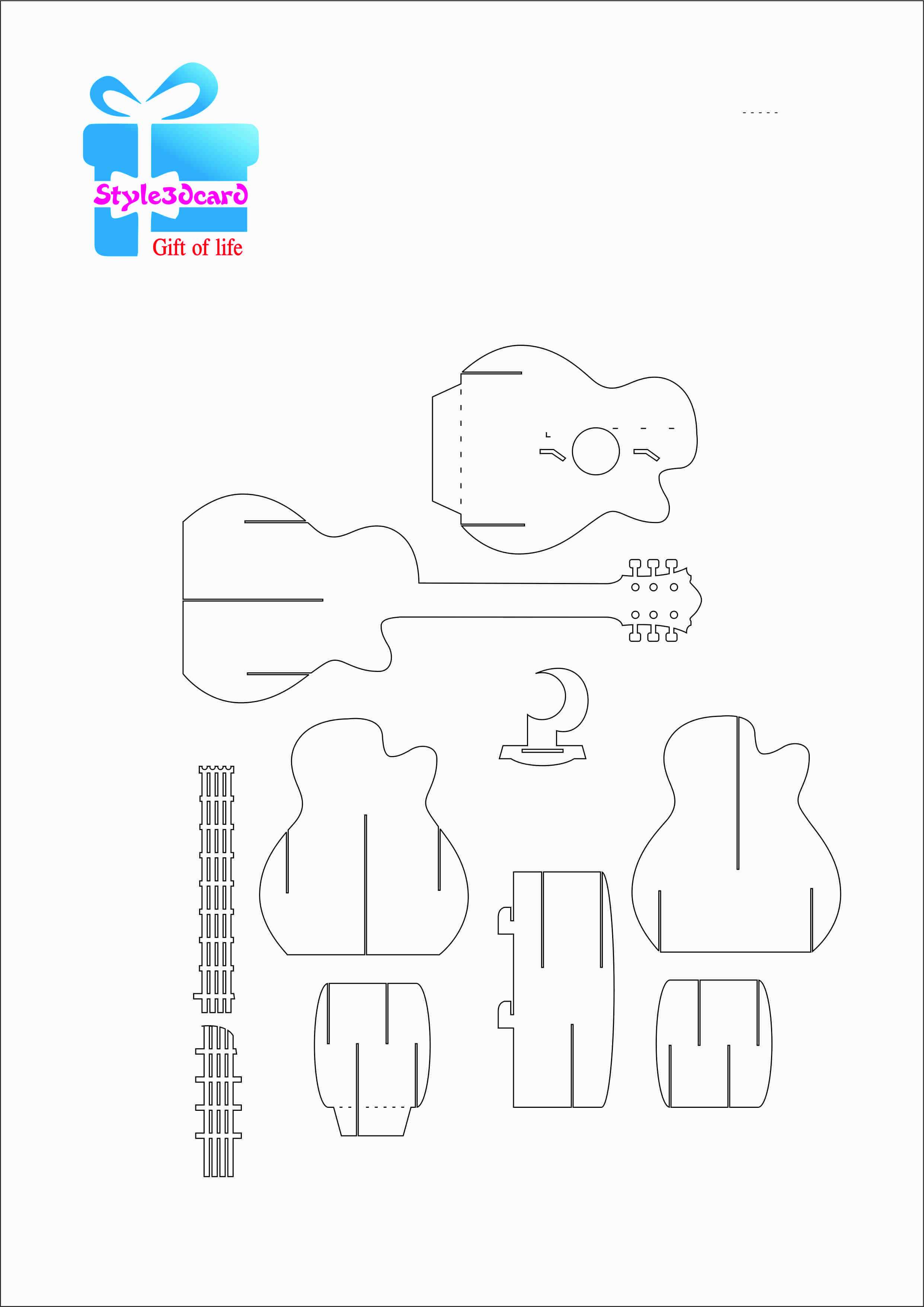 Guitar Pattern 3D Pop Up Card 1 | Pop Up Card Templates In Free Printable Pop Up Card Templates