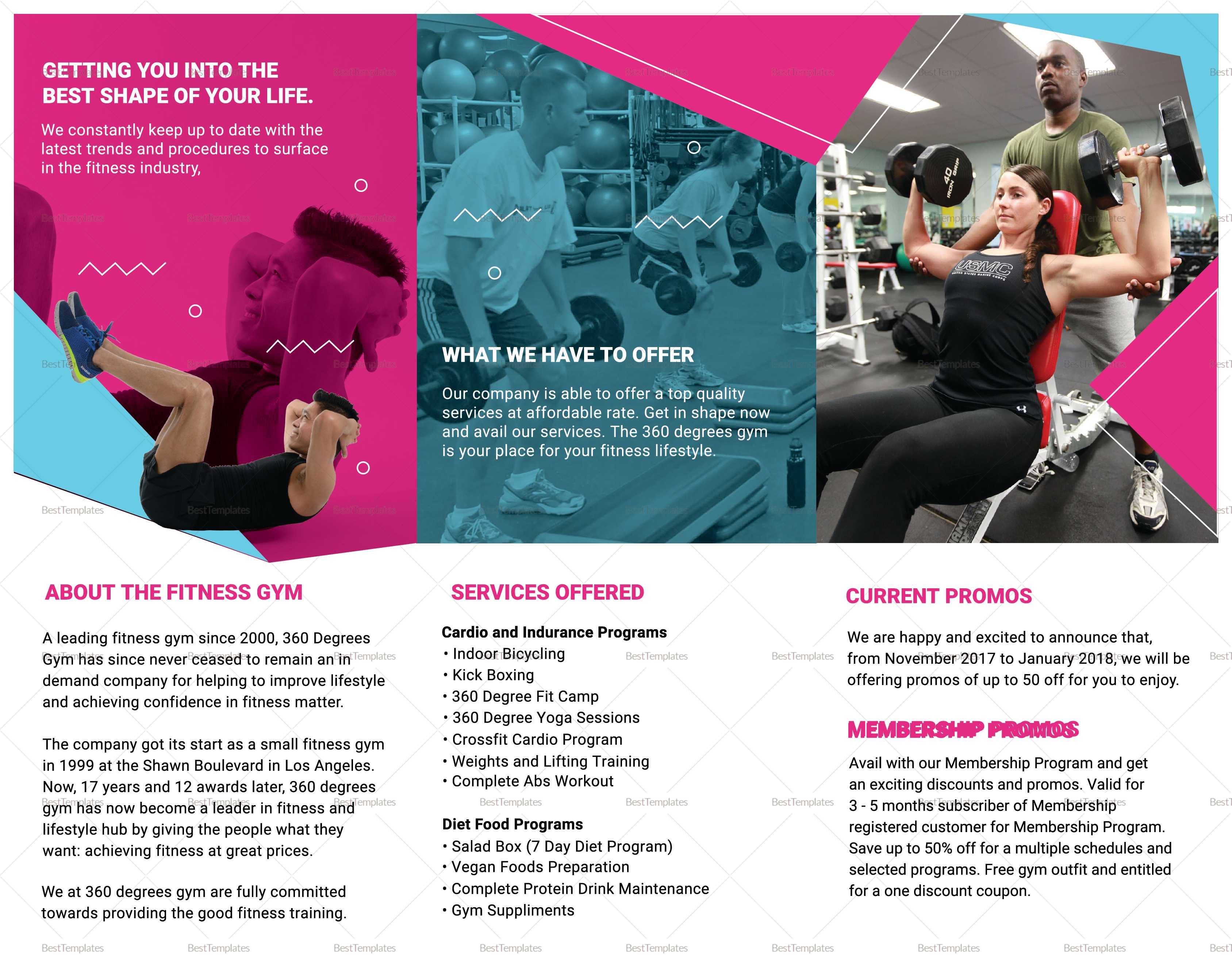 Gym Tri Fold Brochure Template Regarding Membership Brochure Template