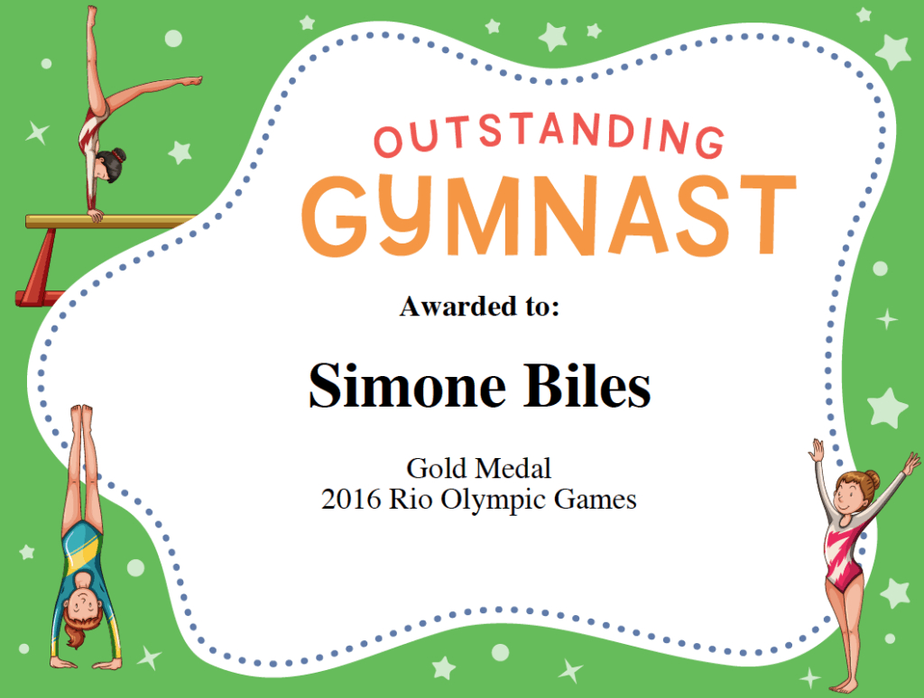 Gymnastics Quotes | Simone Biles, Gabby Douglas & Aly With Gymnastics Certificate Template