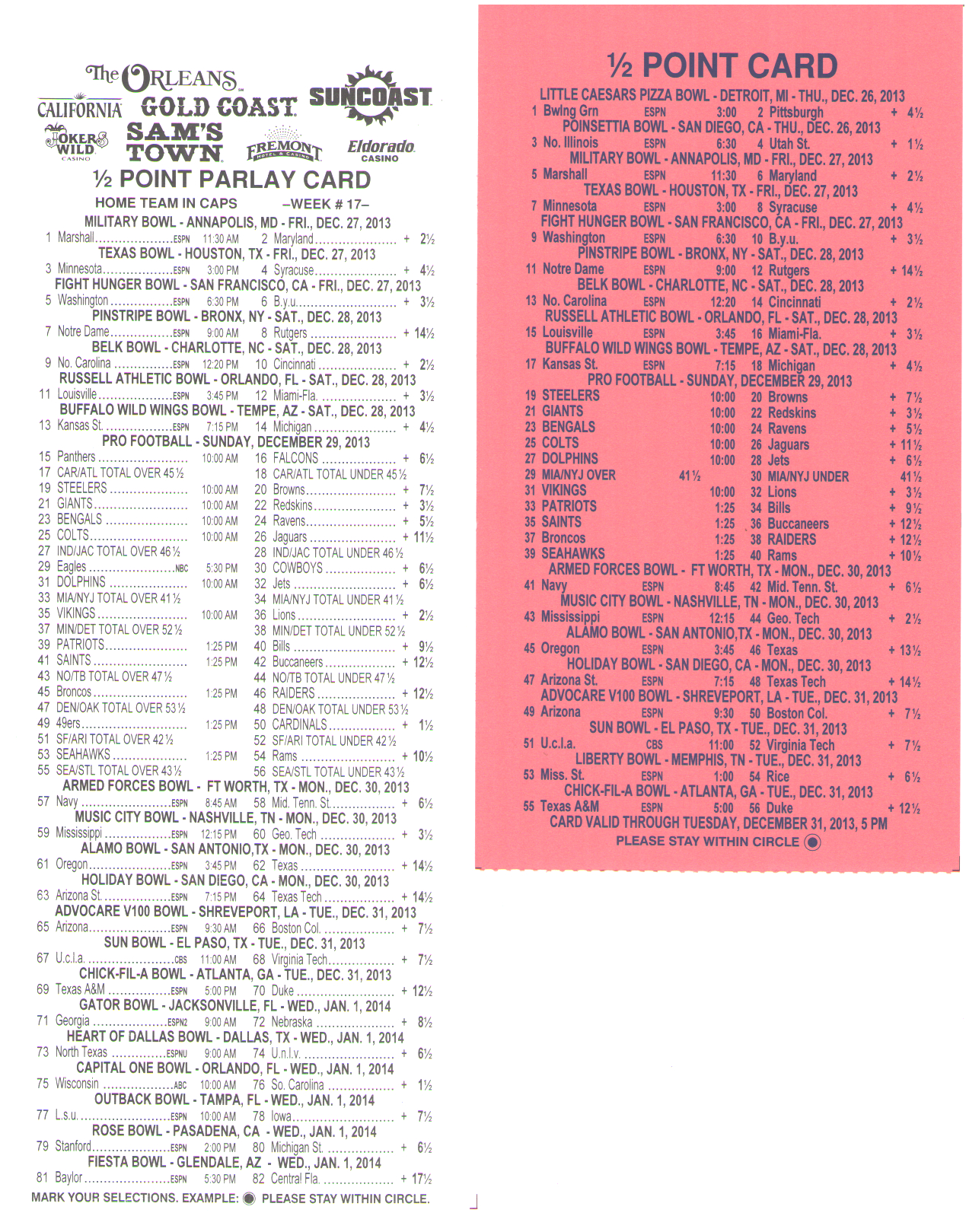 Half Point Parlay Cards - Sports Betting - Gambling - Page With Regard To Football Betting Card Template