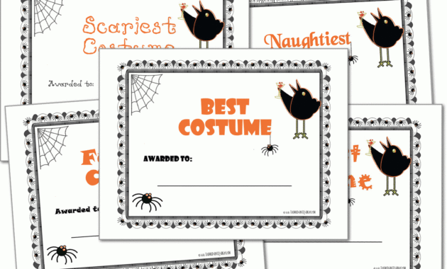 Halloween Costume Award Certificates, Halloween Printables with regard to Halloween Certificate Template