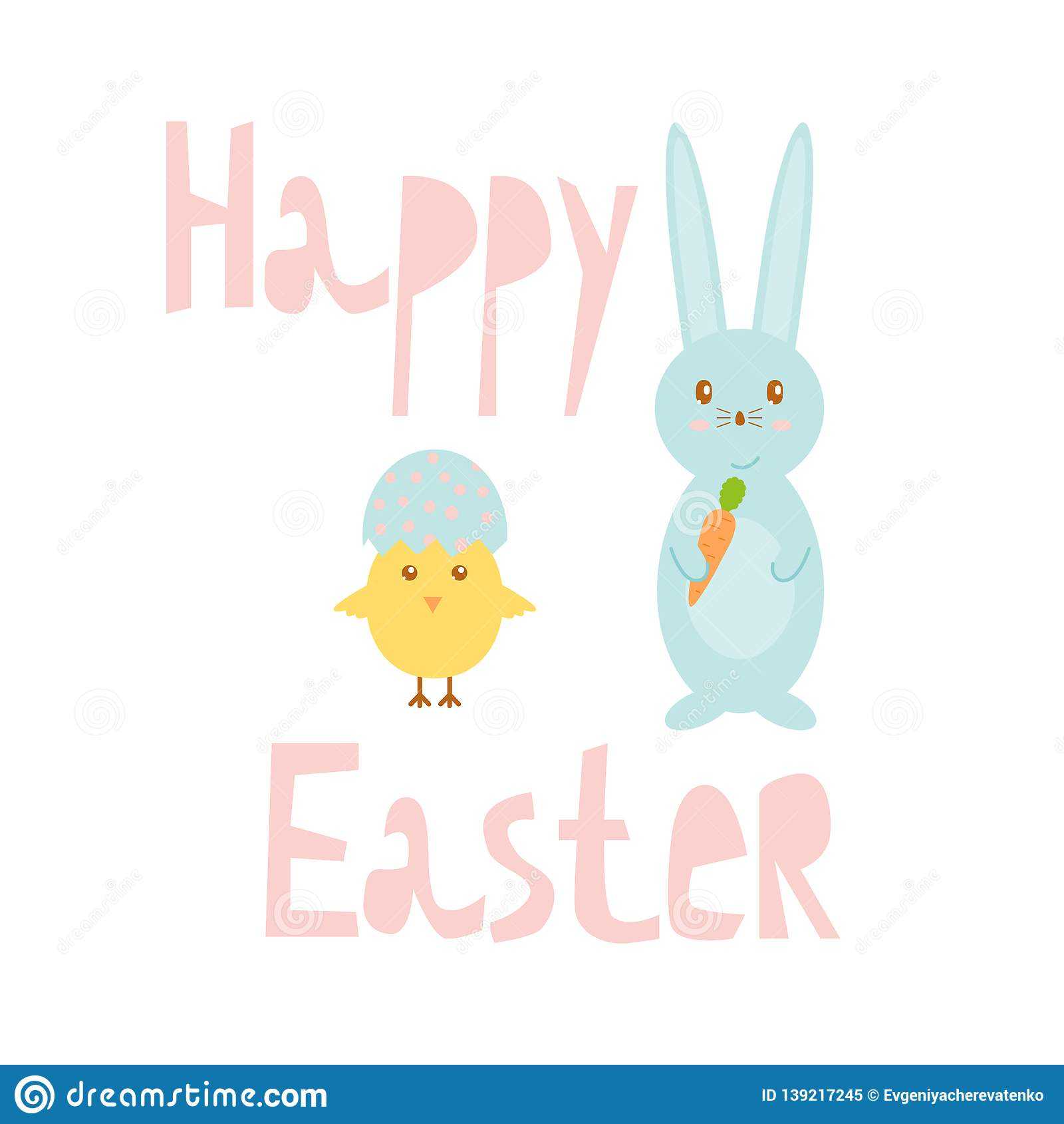 Happy Easter Greeting Card Template With Bunny And Chick In Easter Chick Card Template