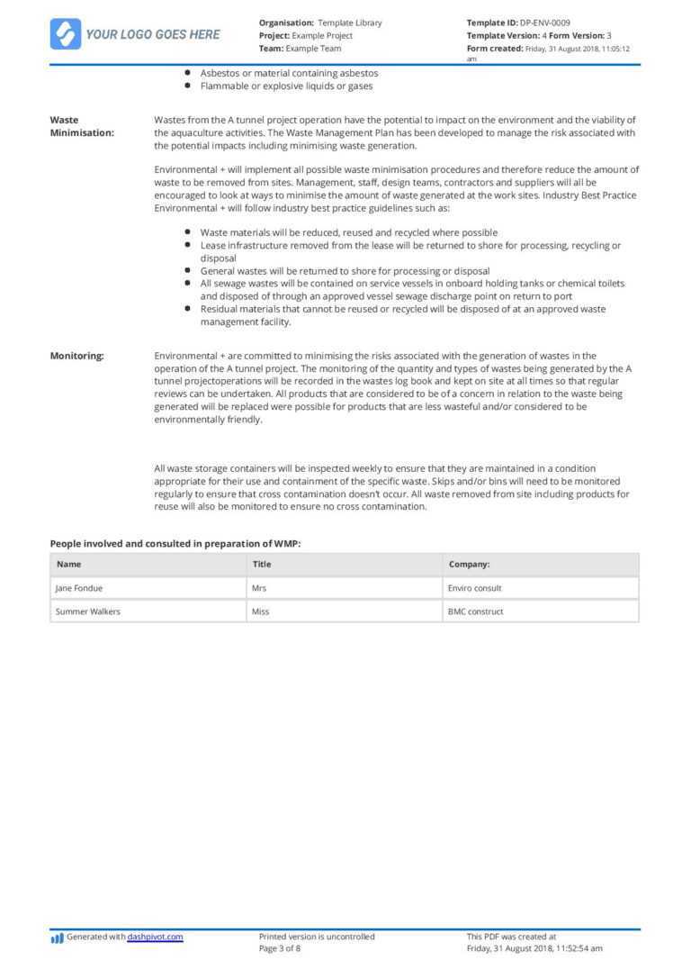 Waste Management Report Template