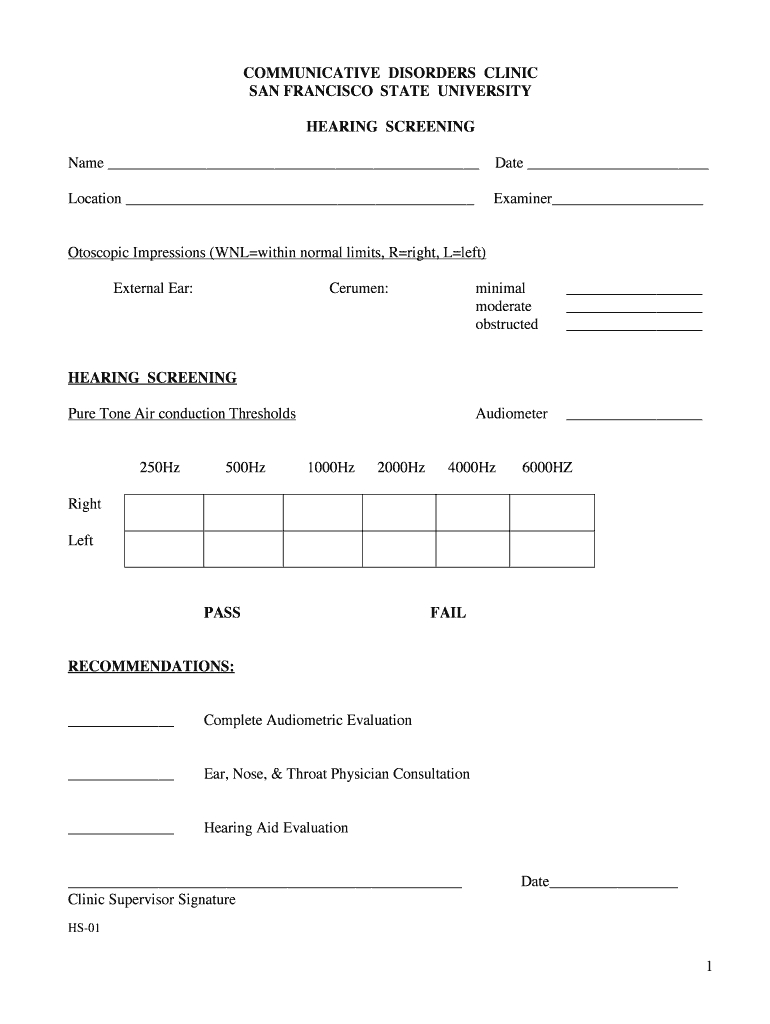 Hearing Screening Procedure – Fill Online, Printable Within Blank Audiogram Template Download