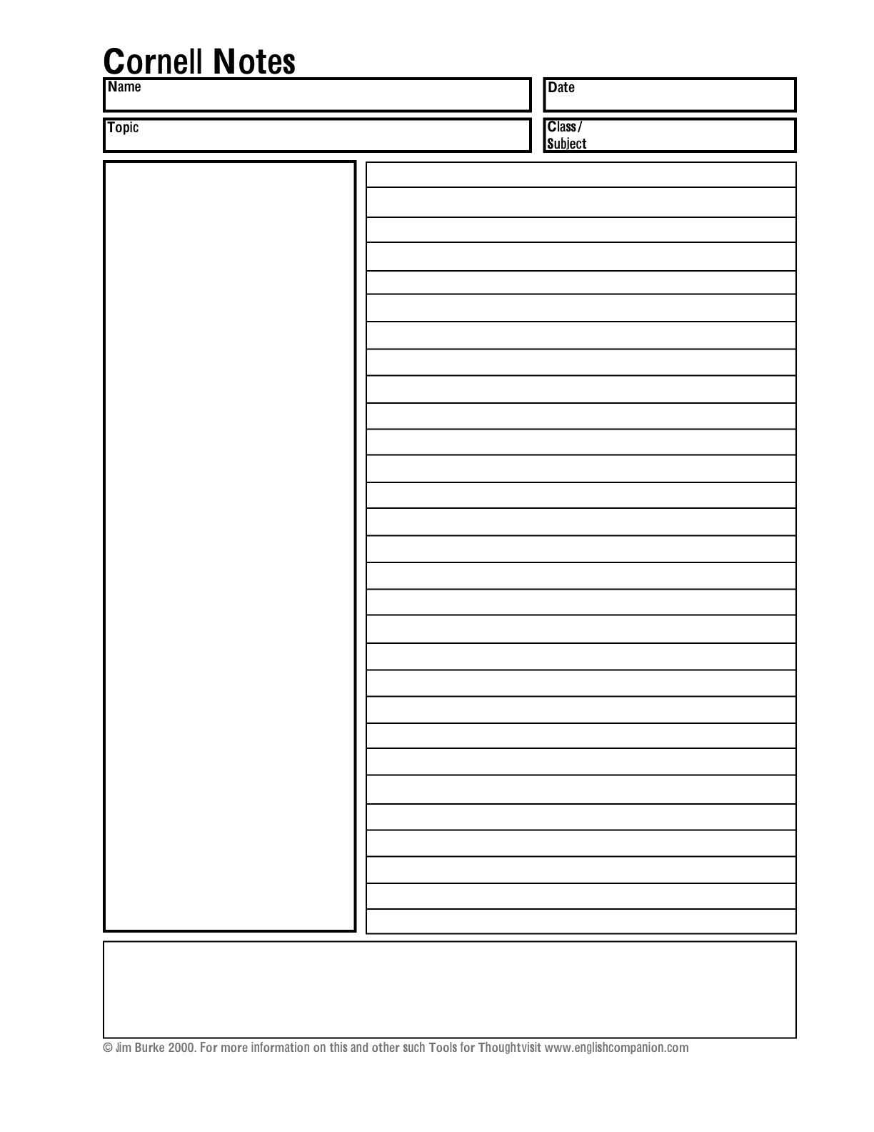 Helping Students Take Better Notes (Teacher Analysis Intended For Note Taking Template Word