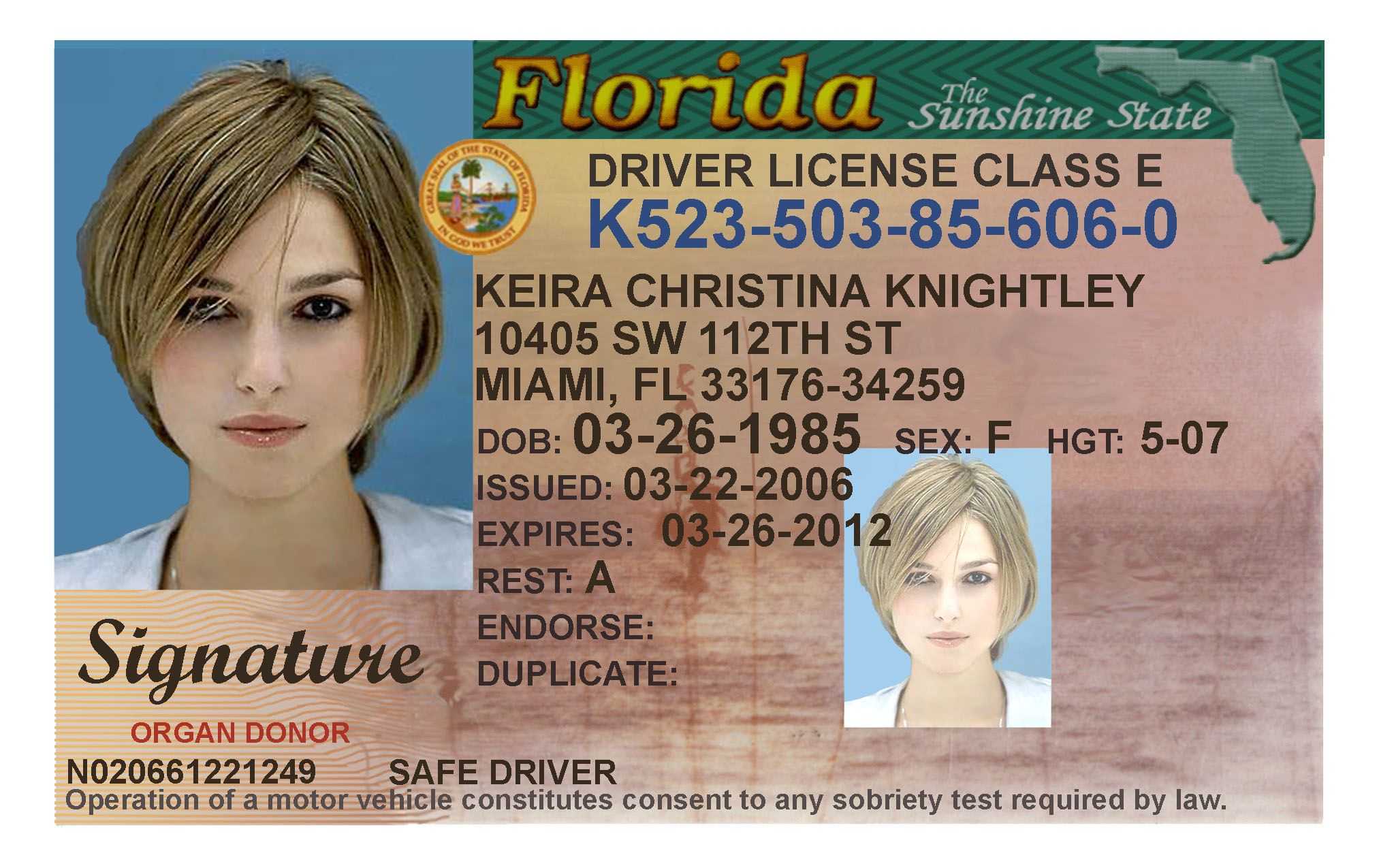 Here's A Sample Of A Fake Florida Id Card That's Solda Within Florida Id Card Template
