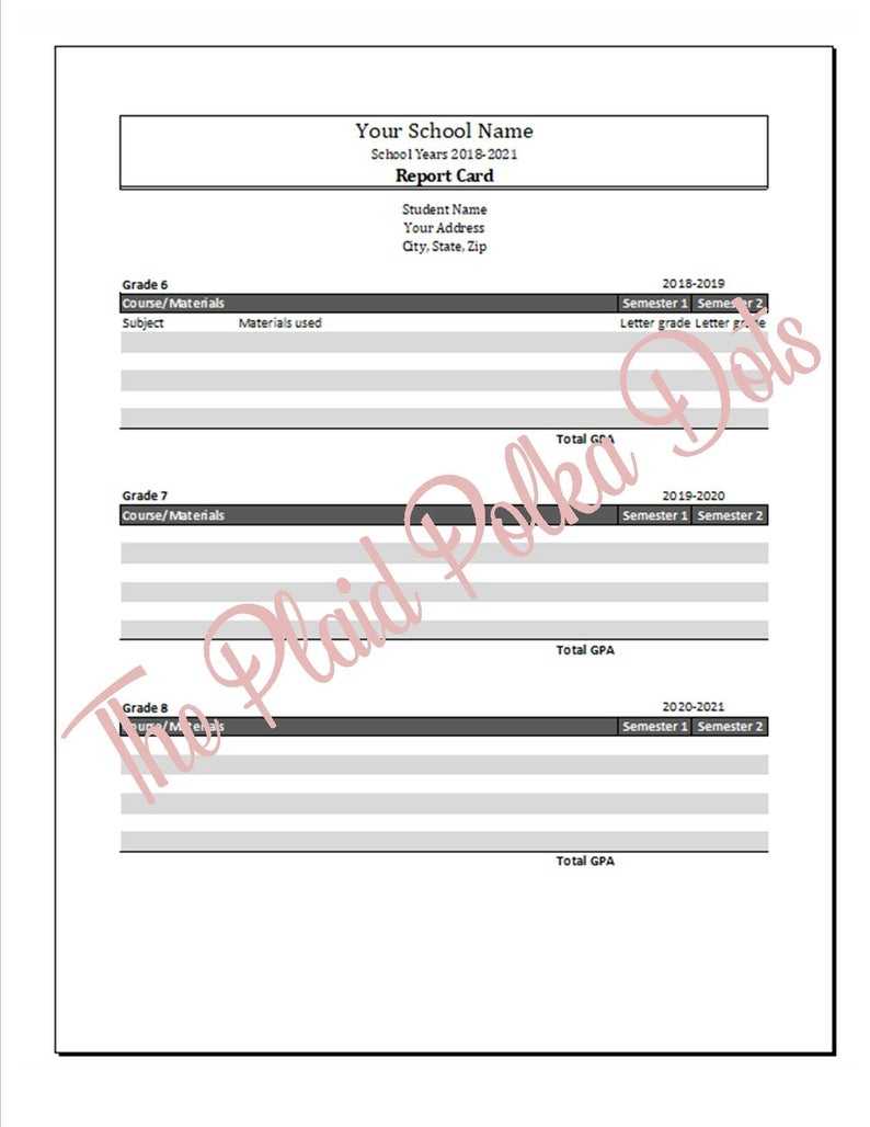 Homeschool Report Card Middle School (Grades 6 8) With Regard To Middle School Report Card Template