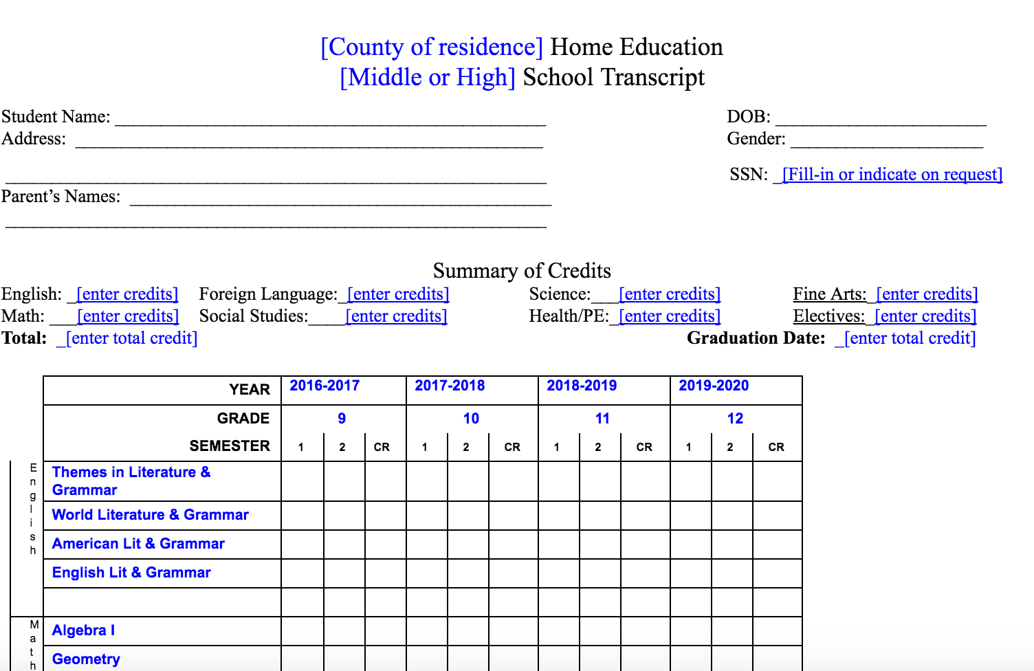 Homeschool Transcript Services And Report Cards Now With Homeschool Middle School Report Card Template