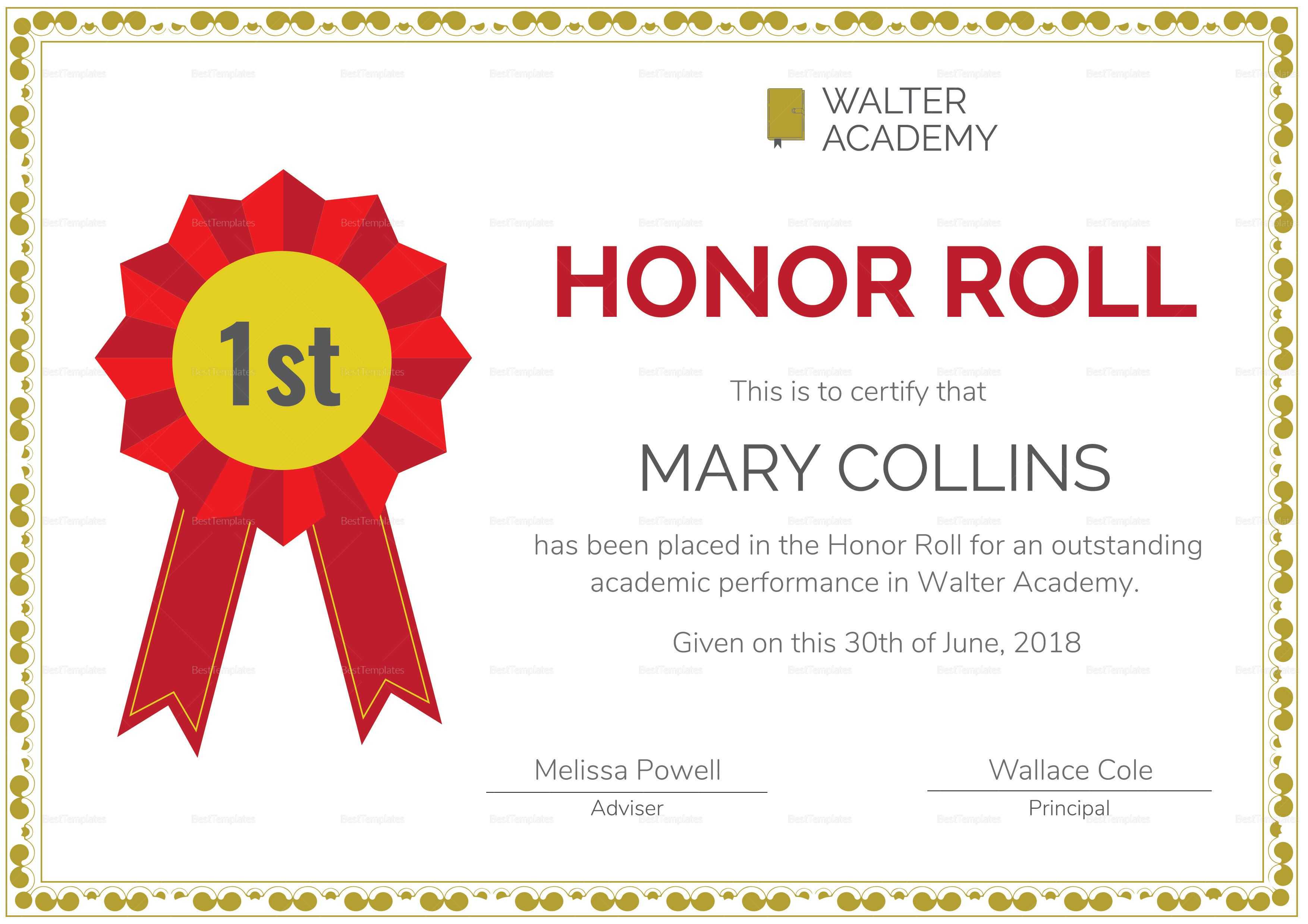 Honor Roll Certificate Template | Awards Certificates With Honor Roll Certificate Template