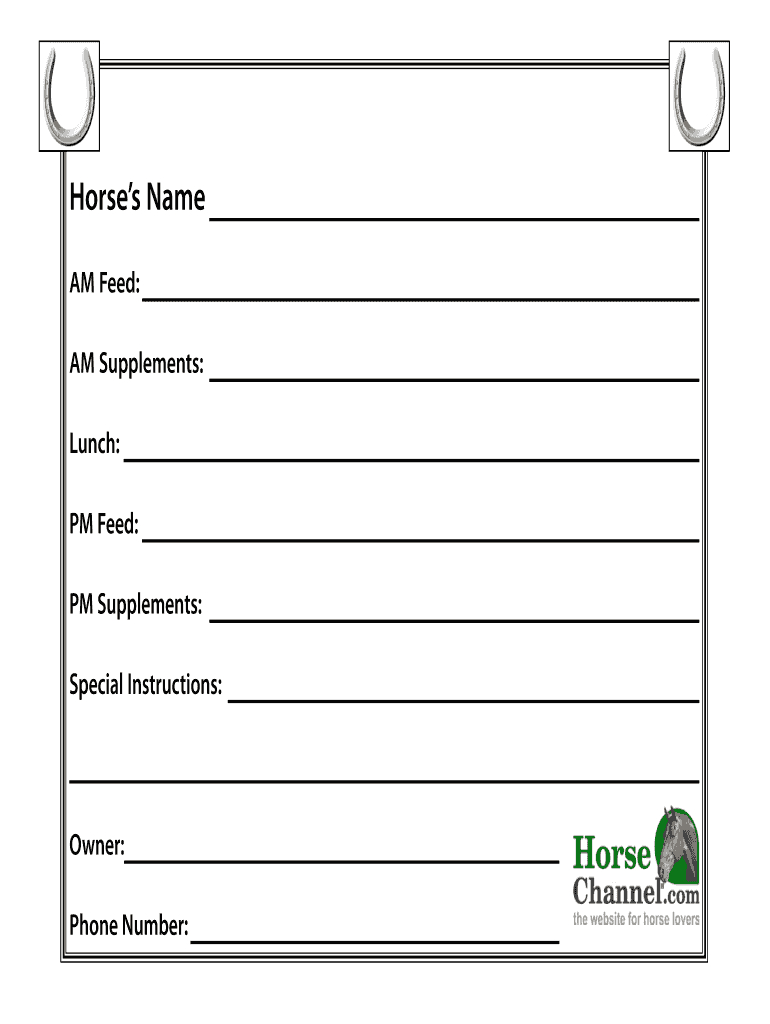 Horse Stall Cards Templates – Fill Online, Printable Throughout Horse Stall Card Template