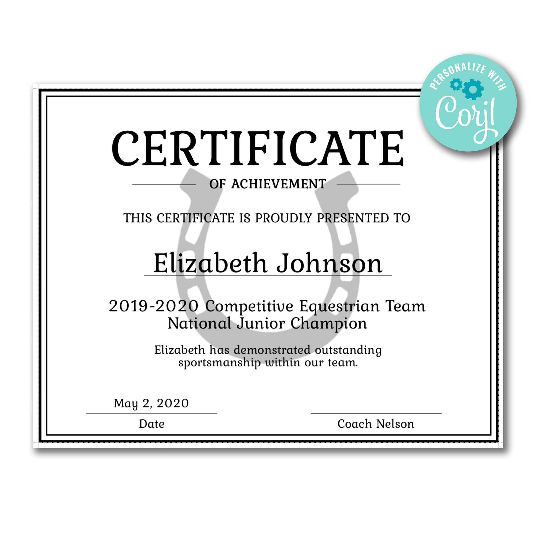 Horseshoe Certificate | Certificates | Printable Award Regarding Softball Certificate Templates Free