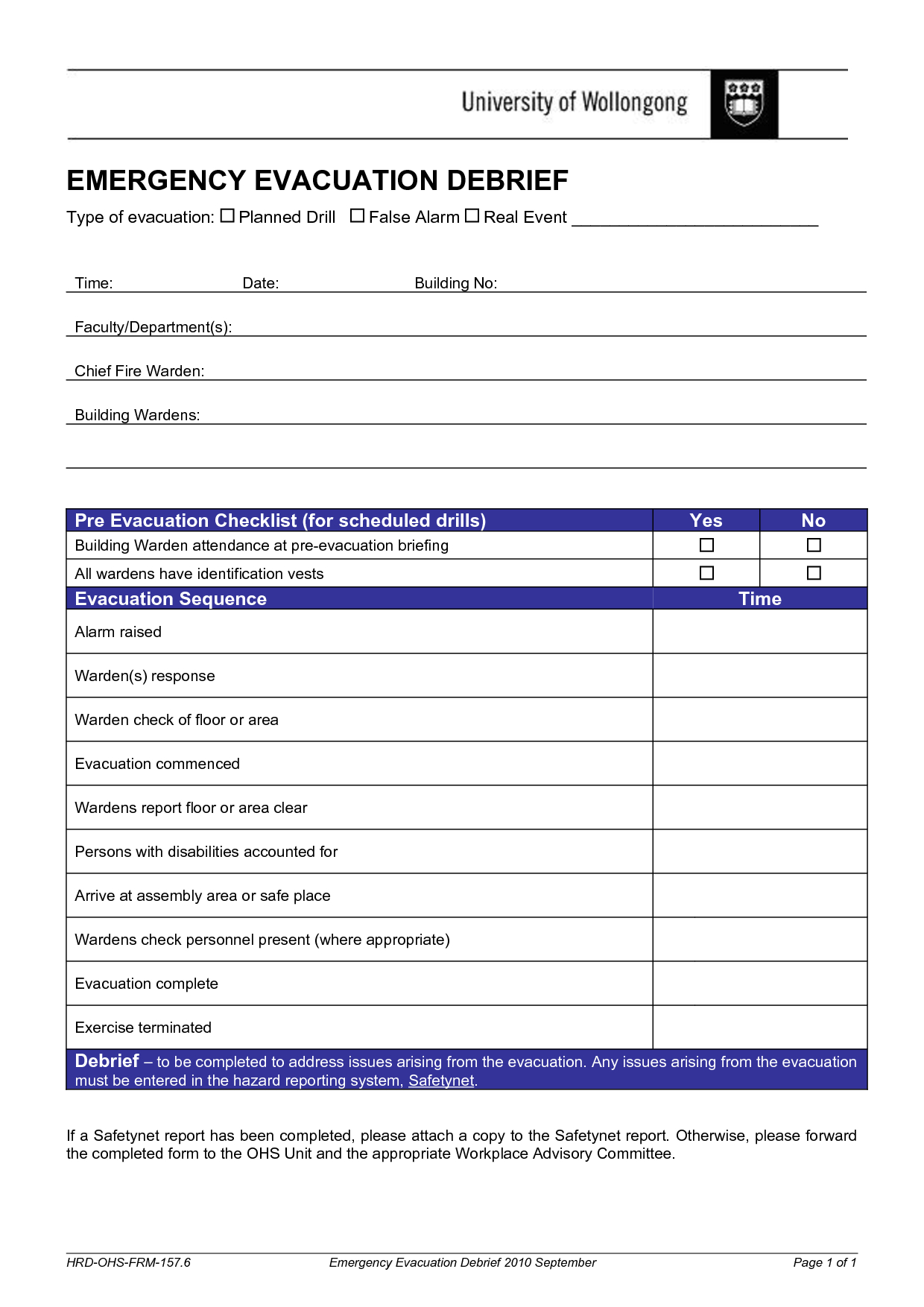 Hospital Debriefing Form Template Intended For Event Debrief Report Template