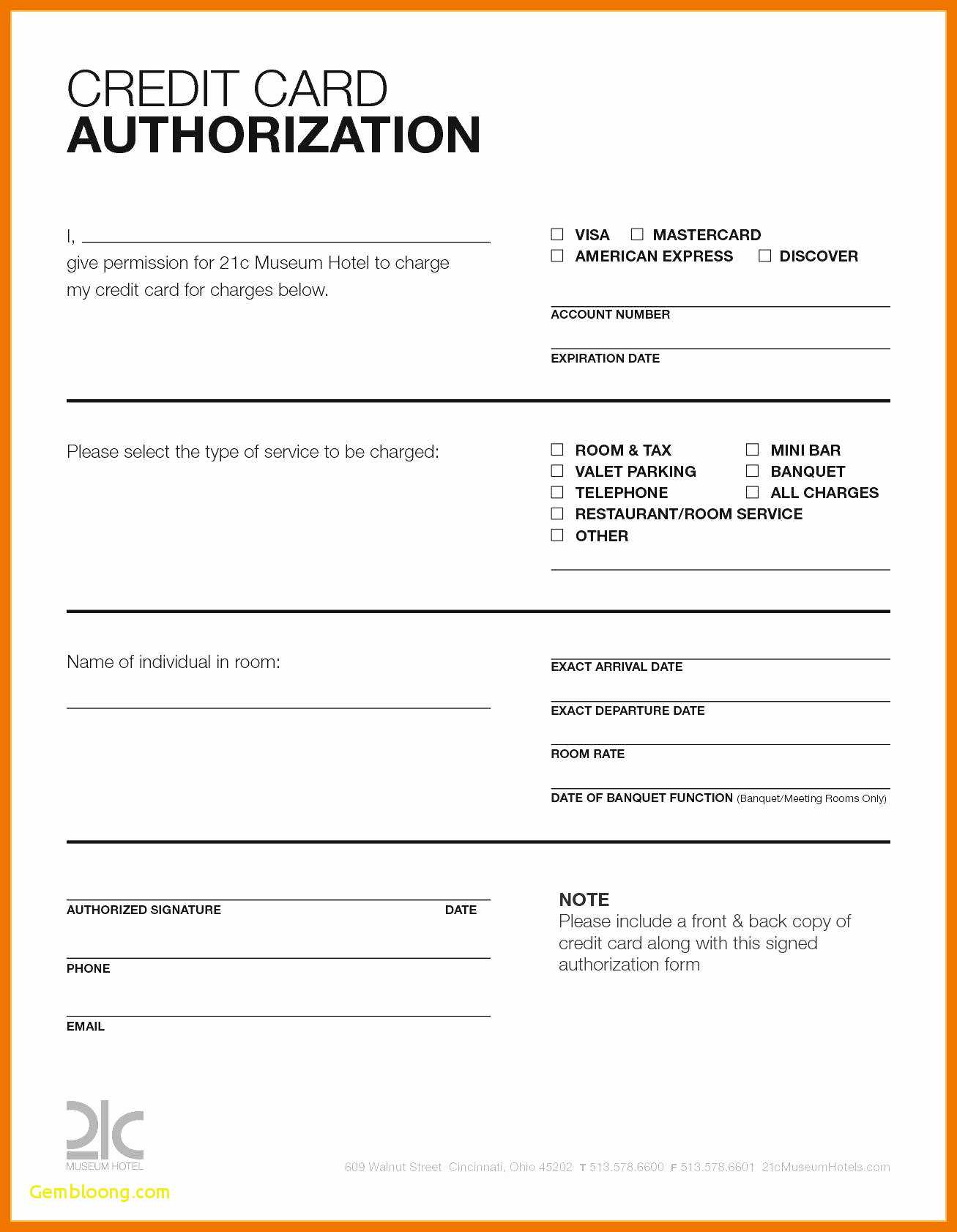 Hotel Credit Card Authorization Form Template Elegant In Credit Card Authorization Form Template Word