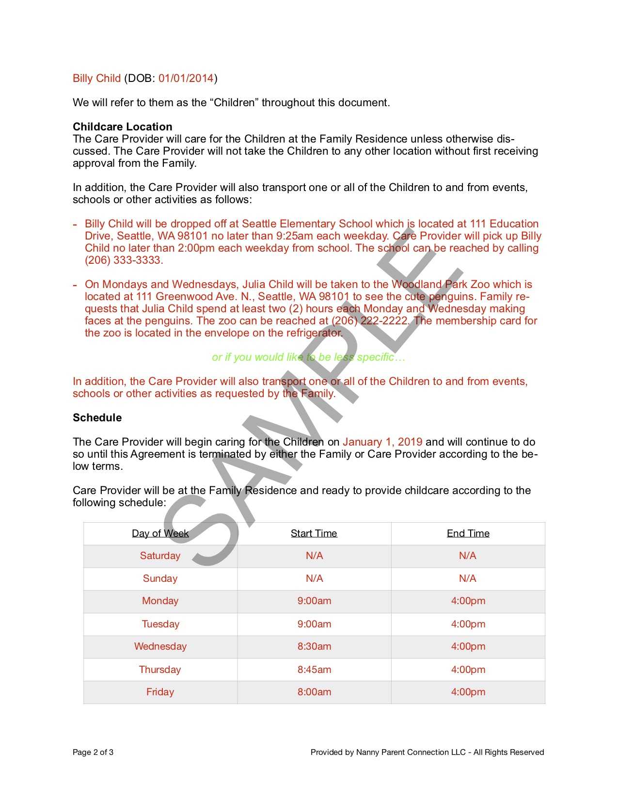Household Employee Agreement | Nanny Parent Connection Regarding Nanny Contract Template Word