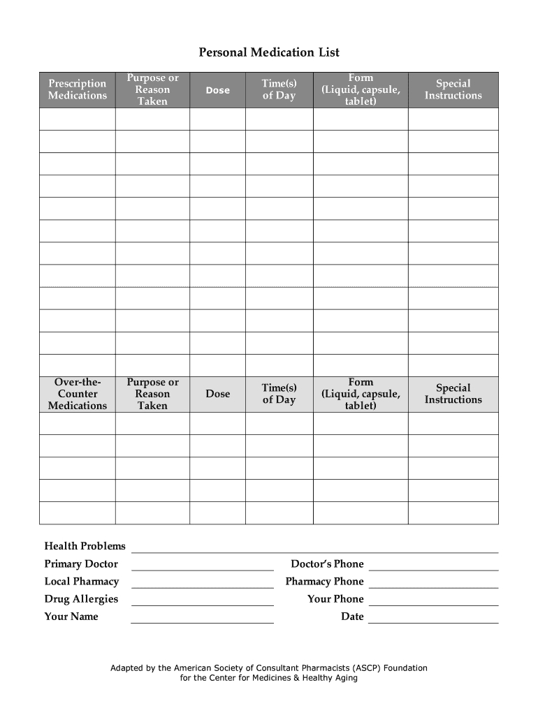 How Make Medicine List Format – Fill Online, Printable Pertaining To Blank Medication List Templates