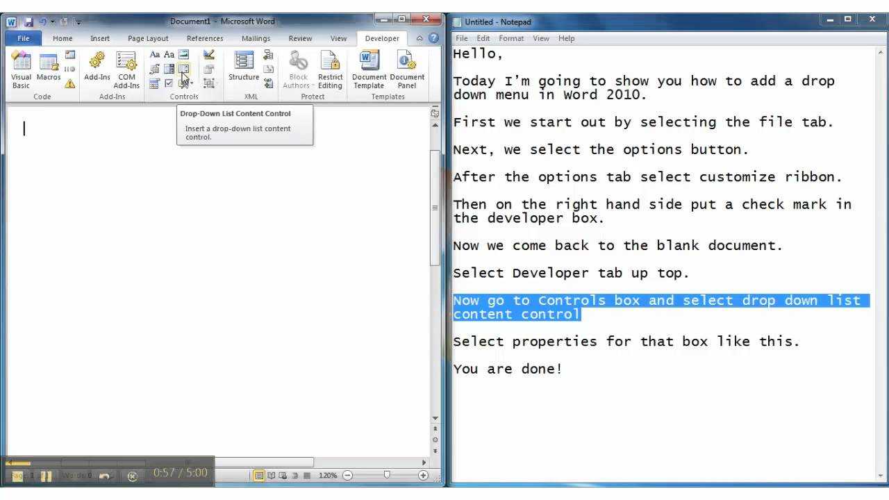 How To Add A Drop Down Menu In Microsoft Word 2010 For Word 2010 Templates And Add Ins