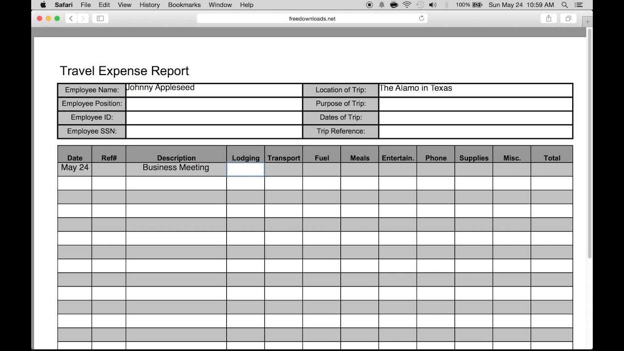 How To Fill In A Free Travel Expense Report | Pdf | Excel For Expense Report Template Excel 2010