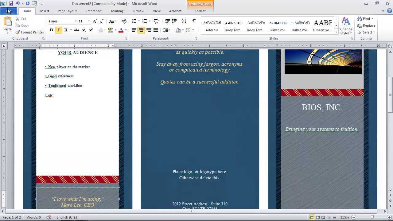 How To Make A Brochure In Microsoft Word In Word 2013 Brochure Template