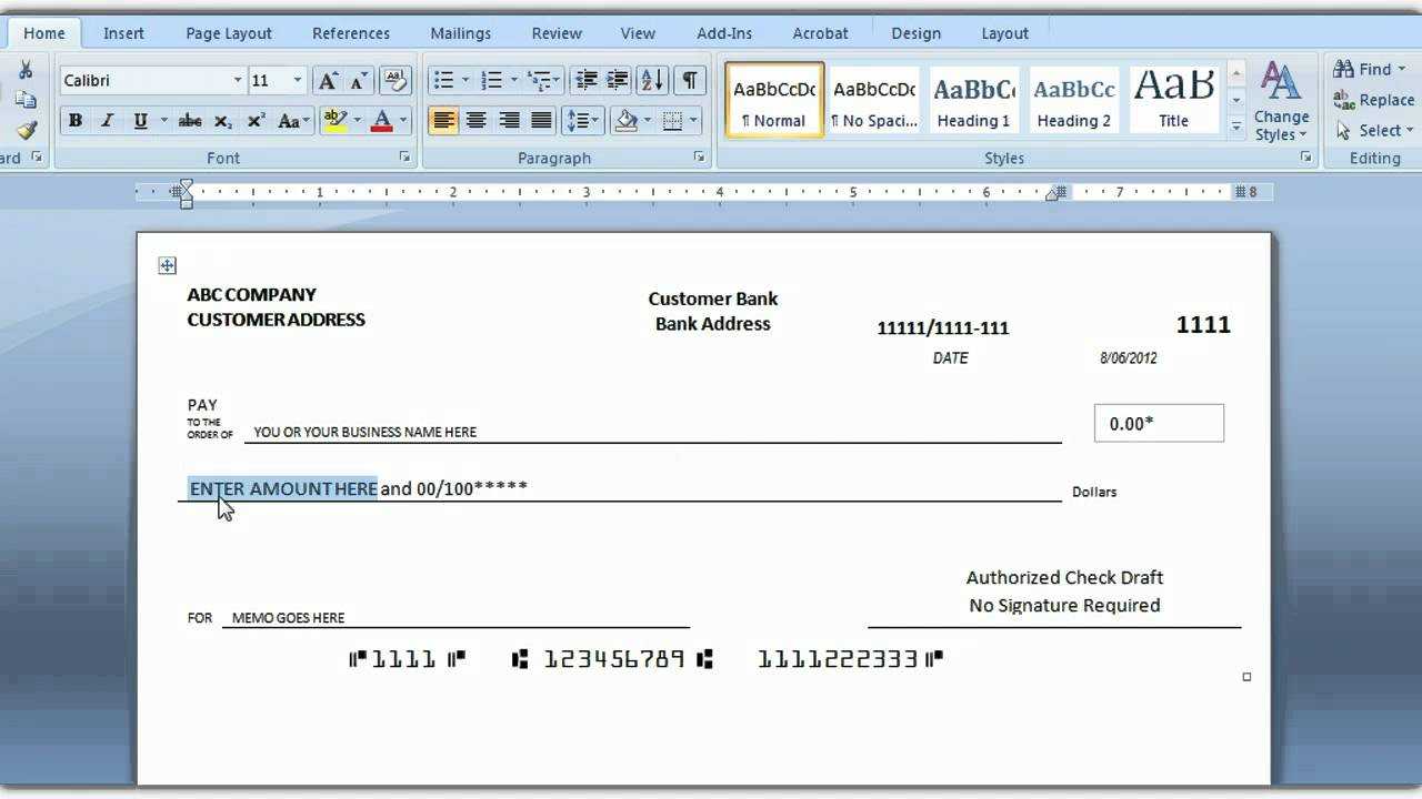 How To Print A Check Draft Template Inside Print Check Template Word