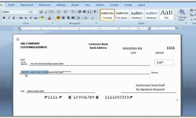 How To Print A Check Draft Template throughout Personal Check Template Word 2003