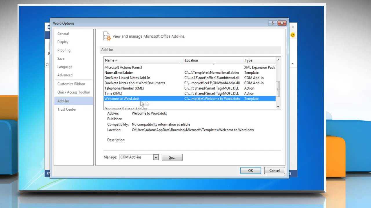 How To Turn Off Or Manage Installed Add Ins In Microsoft® Word 2013 With Word 2010 Templates And Add Ins