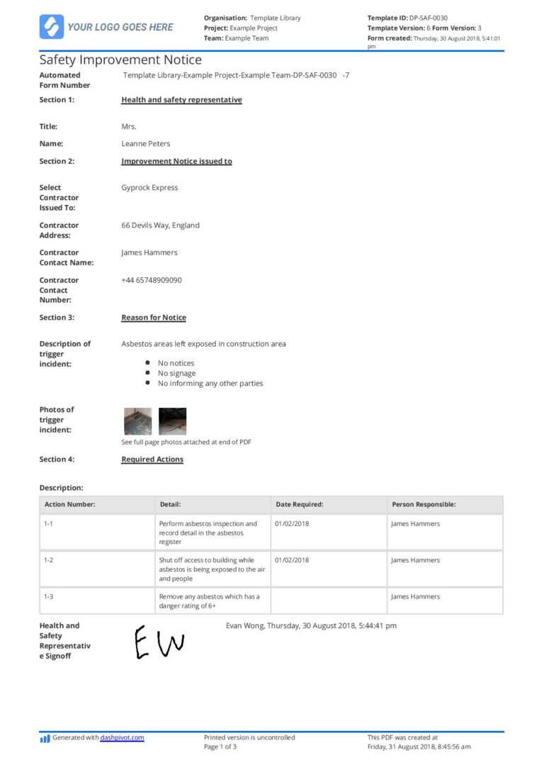 Hse Improvement Notice Example: Free To Use And Editable with Hse ...