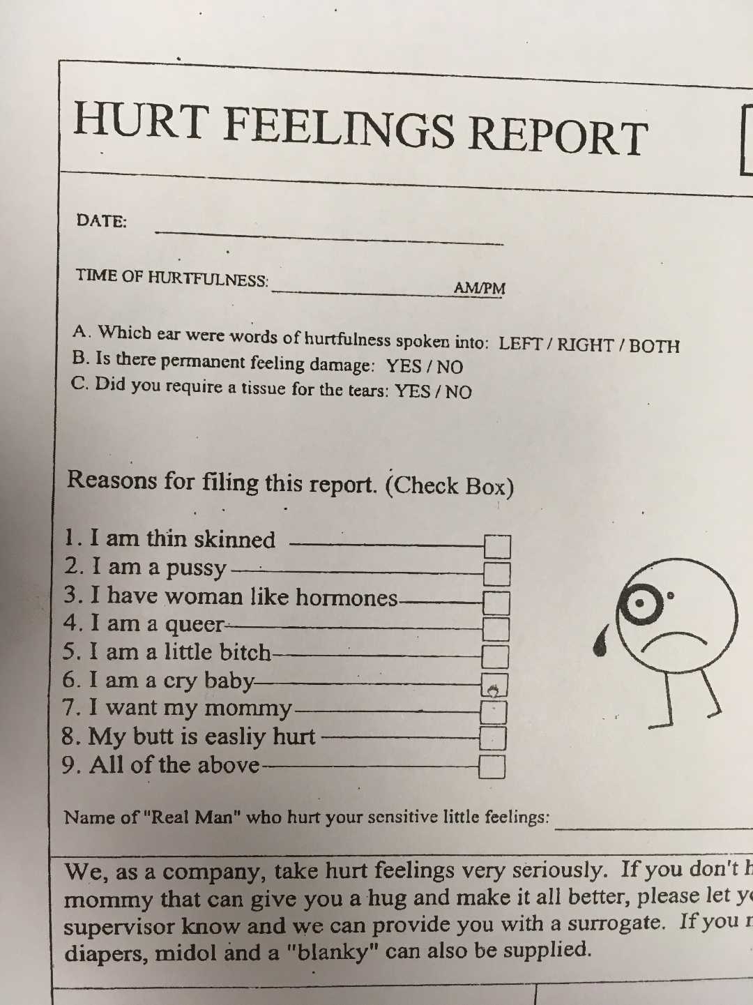 Hurt Feelings Report Template