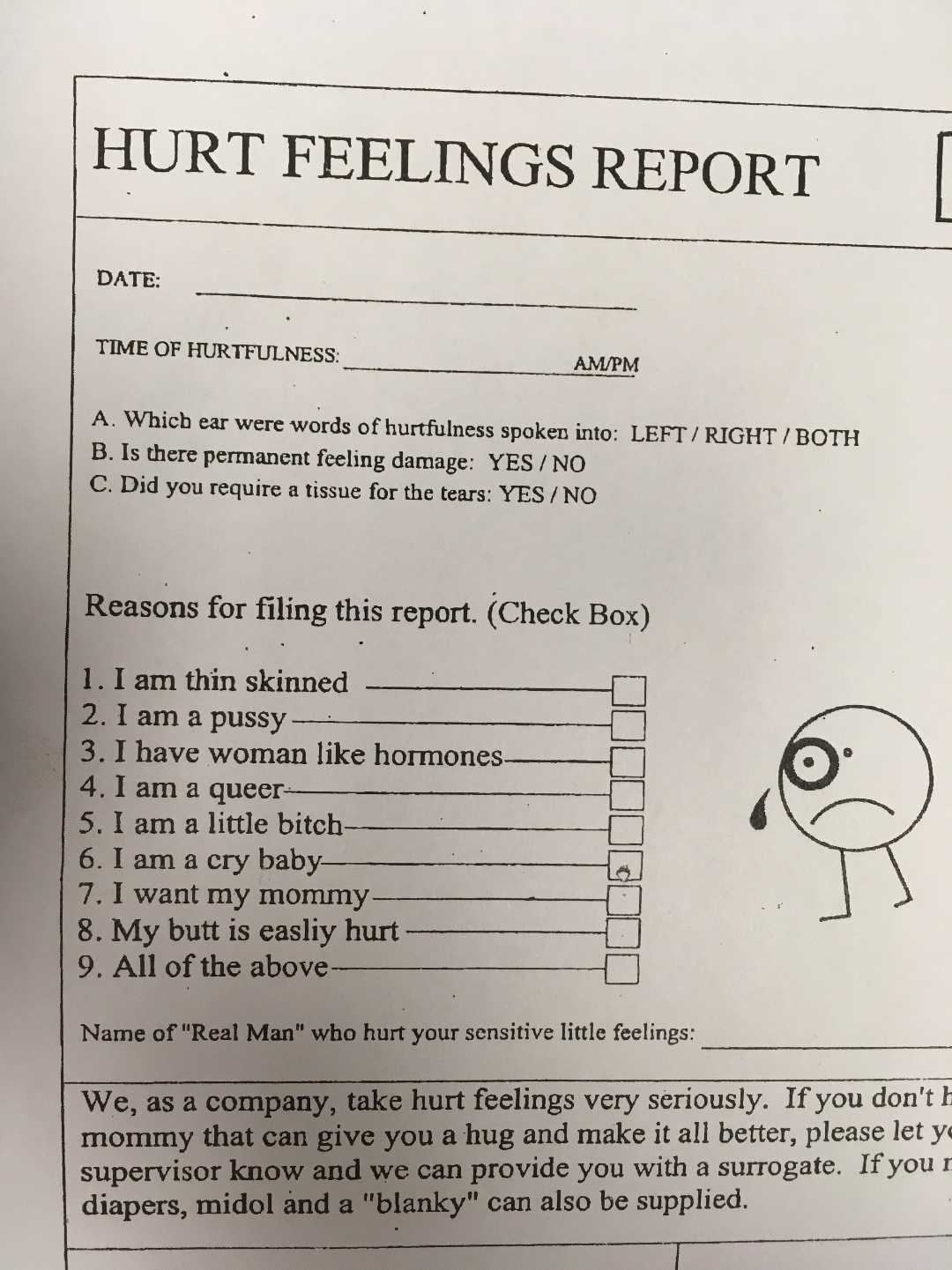 Hurt Feelings Report – Album On Imgur For Hurt Feelings Report Template