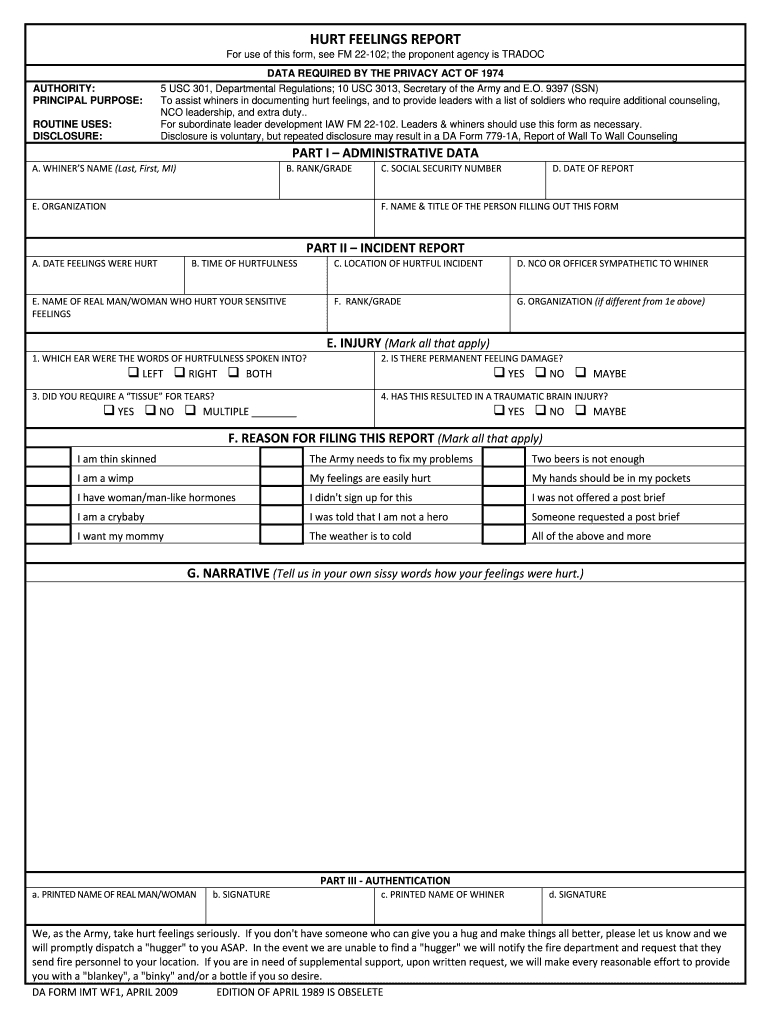 Hurt Feelings Report – Fill Online, Printable, Fillable Within Hurt Feelings Report Template