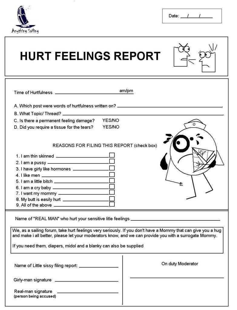 Hurt Feelings Report Template – Gotemplates Throughout Hurt Feelings Report Template