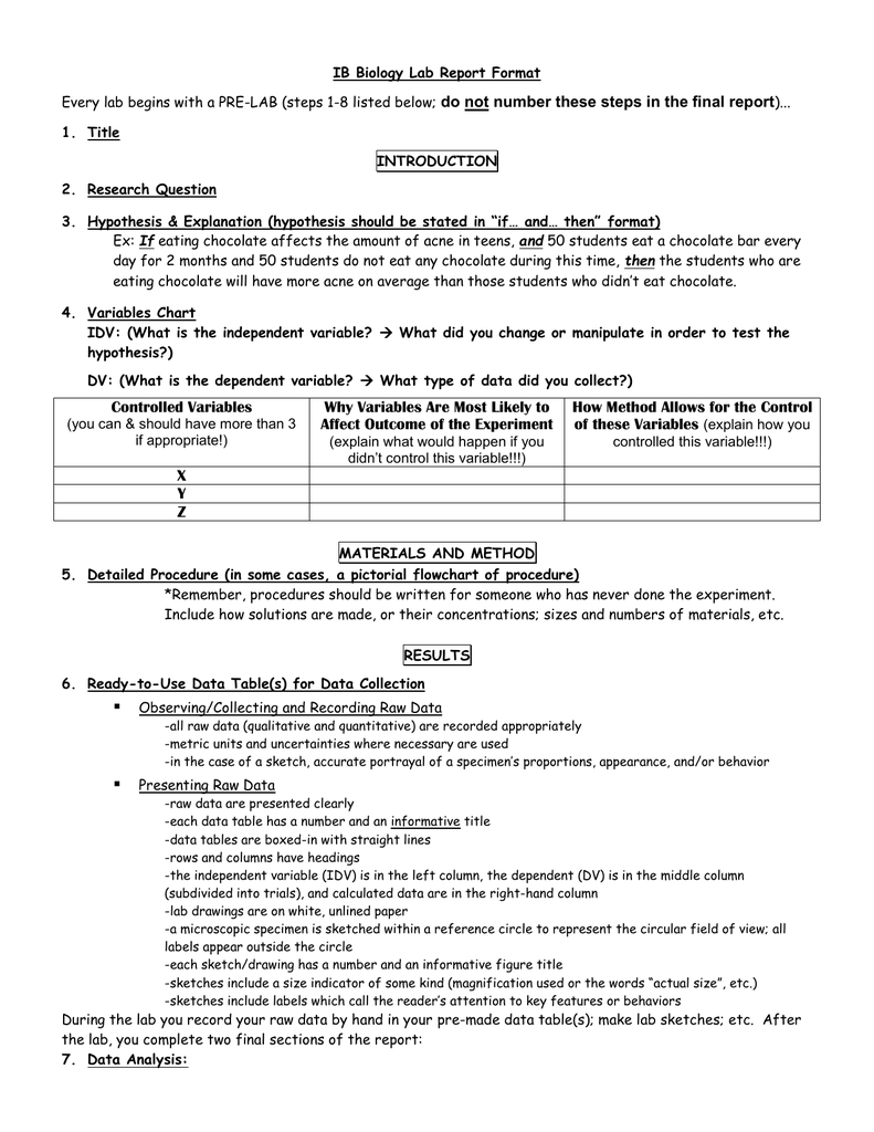 Ib Biology Lab Report Format With Ib Lab Report Template