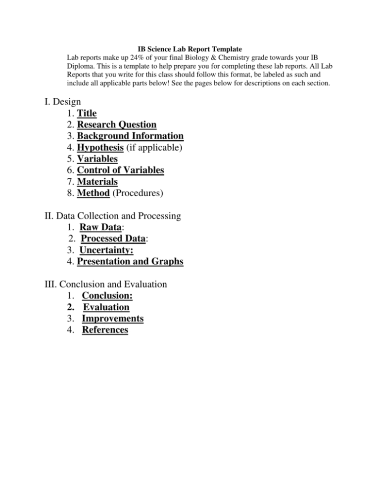 Ib Biology Lab Report Template within Section 7 Report Template ...