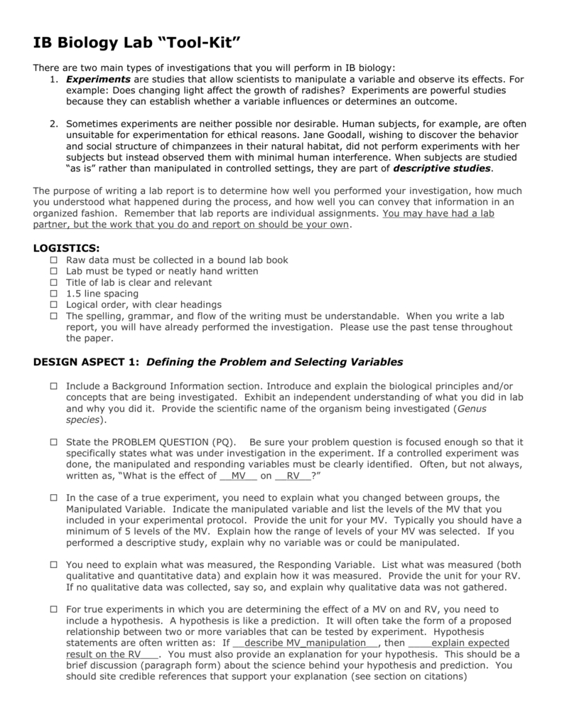 Ib Biology Lab “Tool Kit” With Regard To Ib Lab Report Template