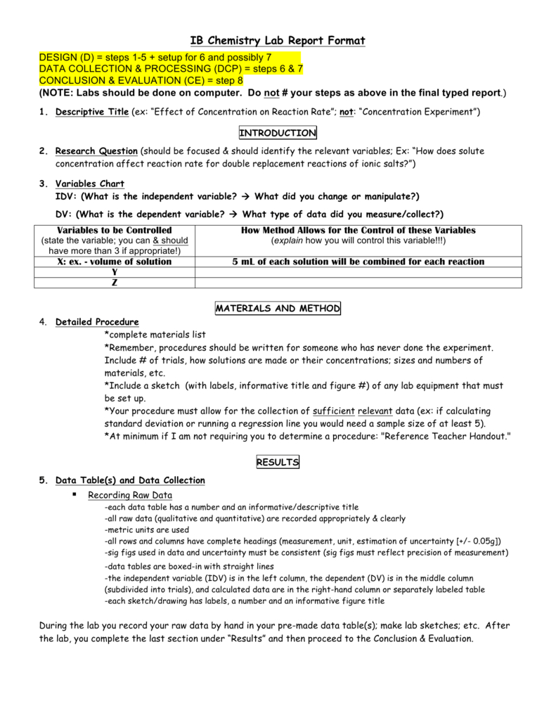 Ib Chemistry Lab Report Format Intended For Lab Report Template Chemistry