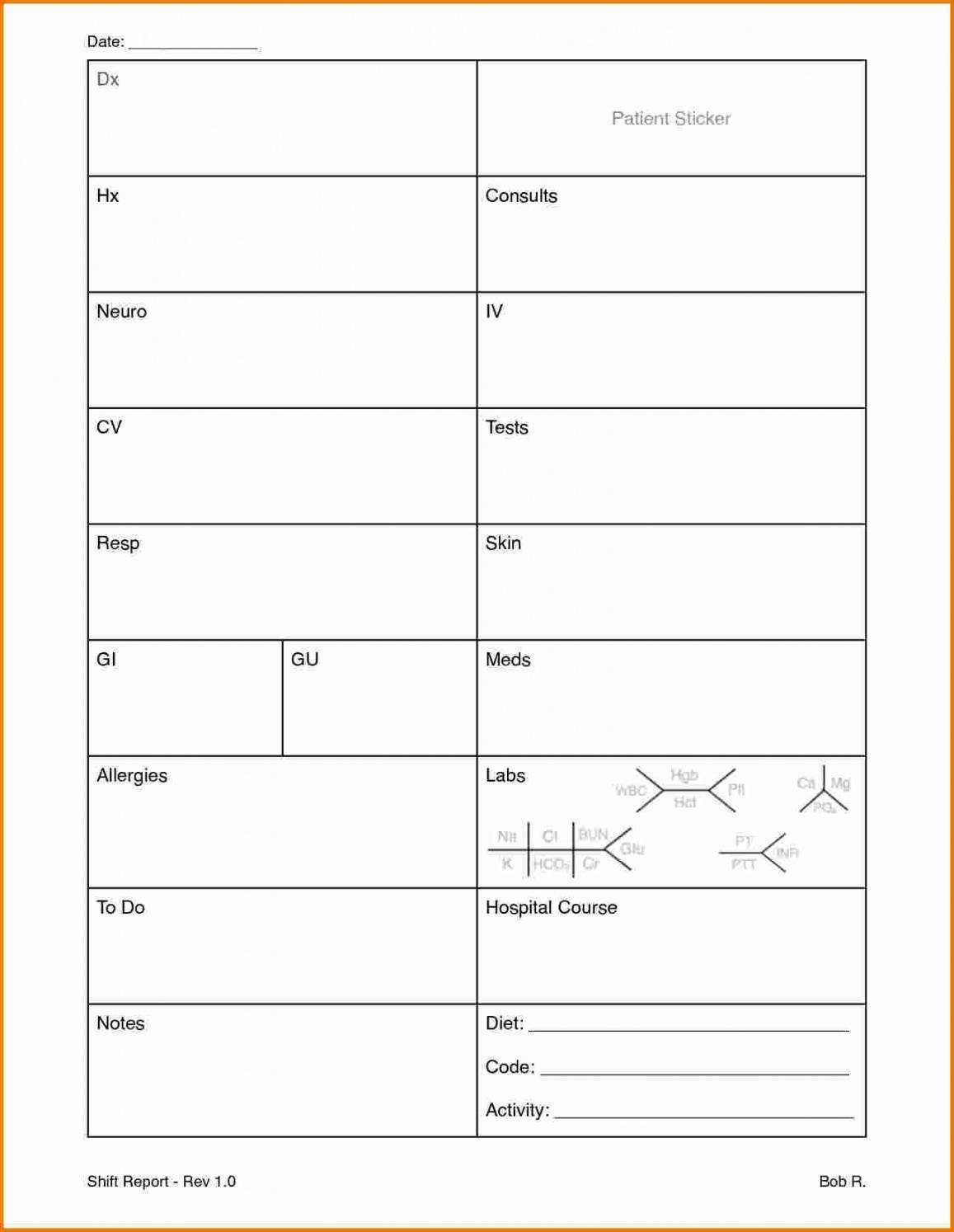 Icu Nursing Report Sheet Template With Regard To Nurse Report Sheet Templates