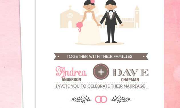 Illustrated Couple In Front Of Church Wedding Invitation regarding Church Wedding Invitation Card Template