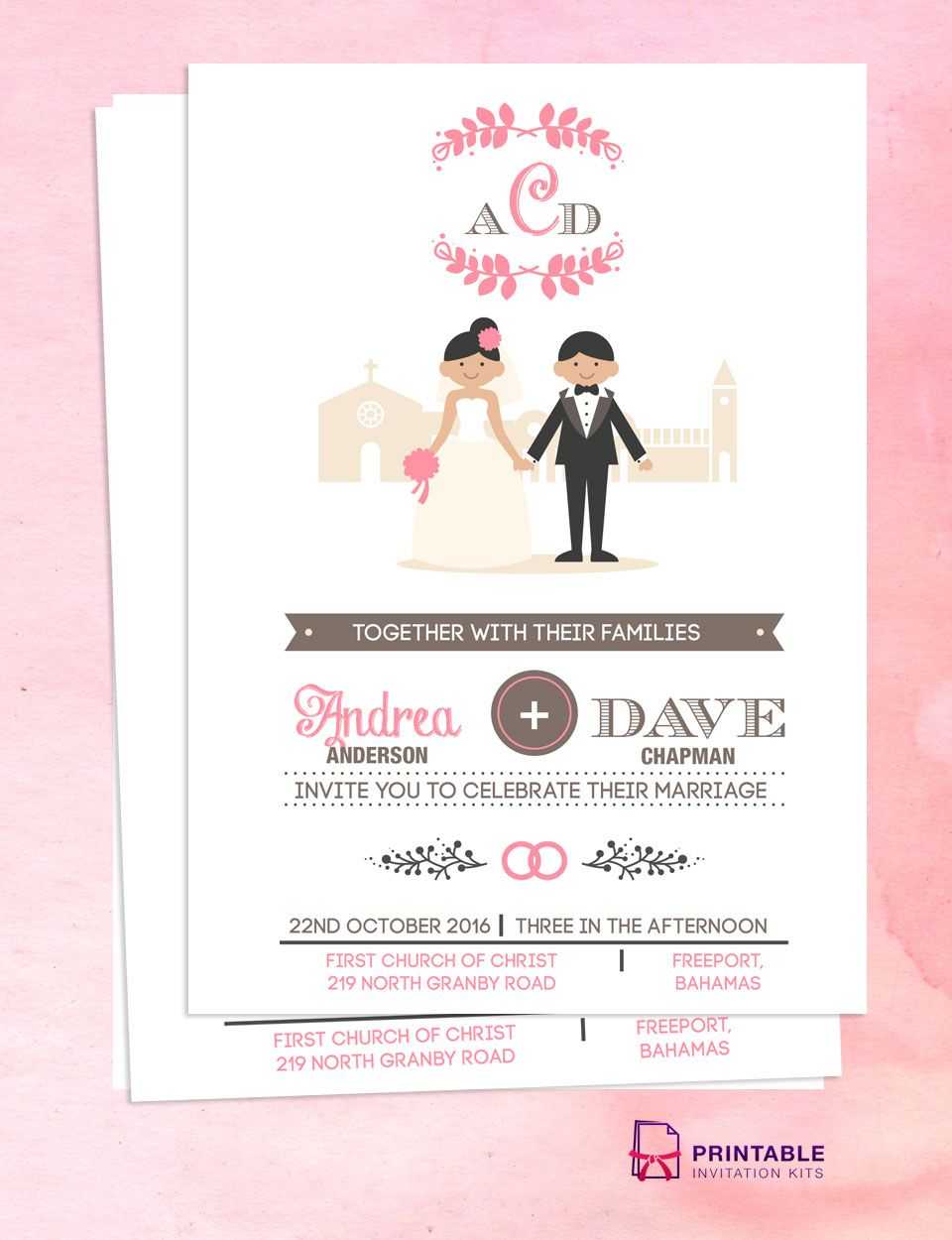 Illustrated Couple In Front Of Church Wedding Invitation Regarding Church Wedding Invitation Card Template