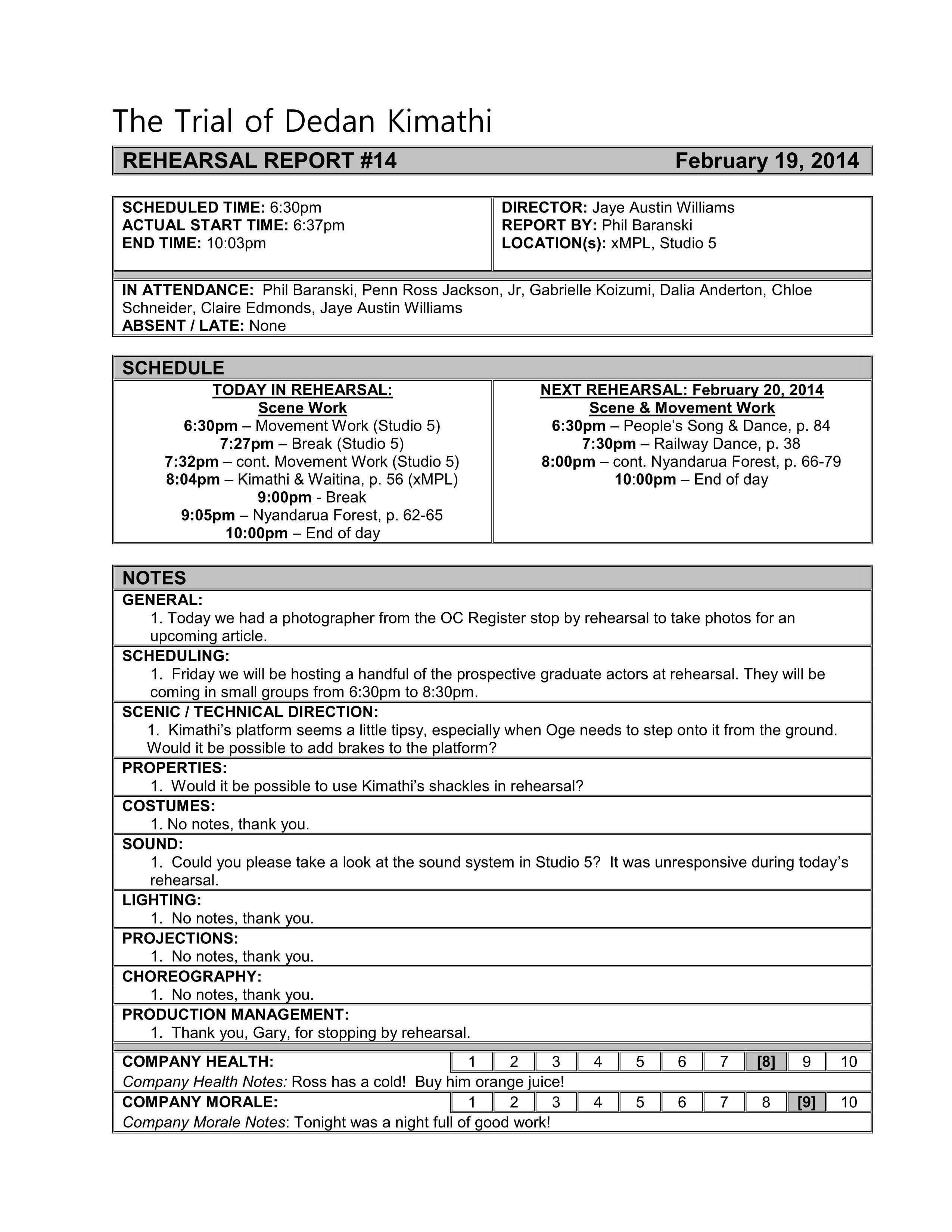 Image Result For Stage Manager Rehearsal Report | Drama Intended For Rehearsal Report Template