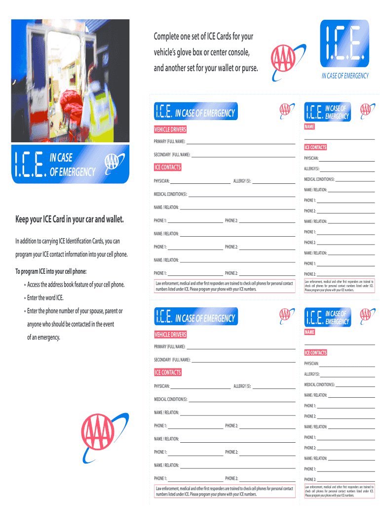 In Case Of Emergency Card Printable - Fill Online, Printable With Regard To In Case Of Emergency Card Template
