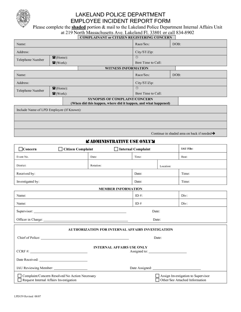 Incident Eport Form Identity Theft Police Best Of Osha Throughout Police Report Template Pdf