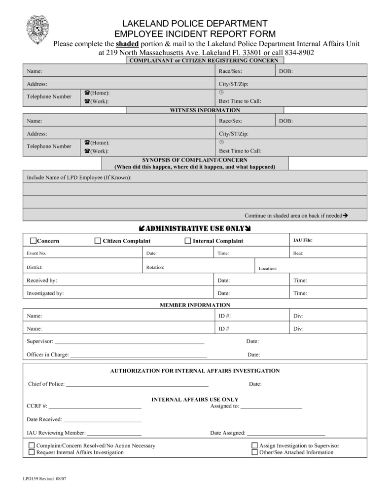 Incident Eport Form Identity Theft Police Best Of Osha Throughout Police Report Template Pdf