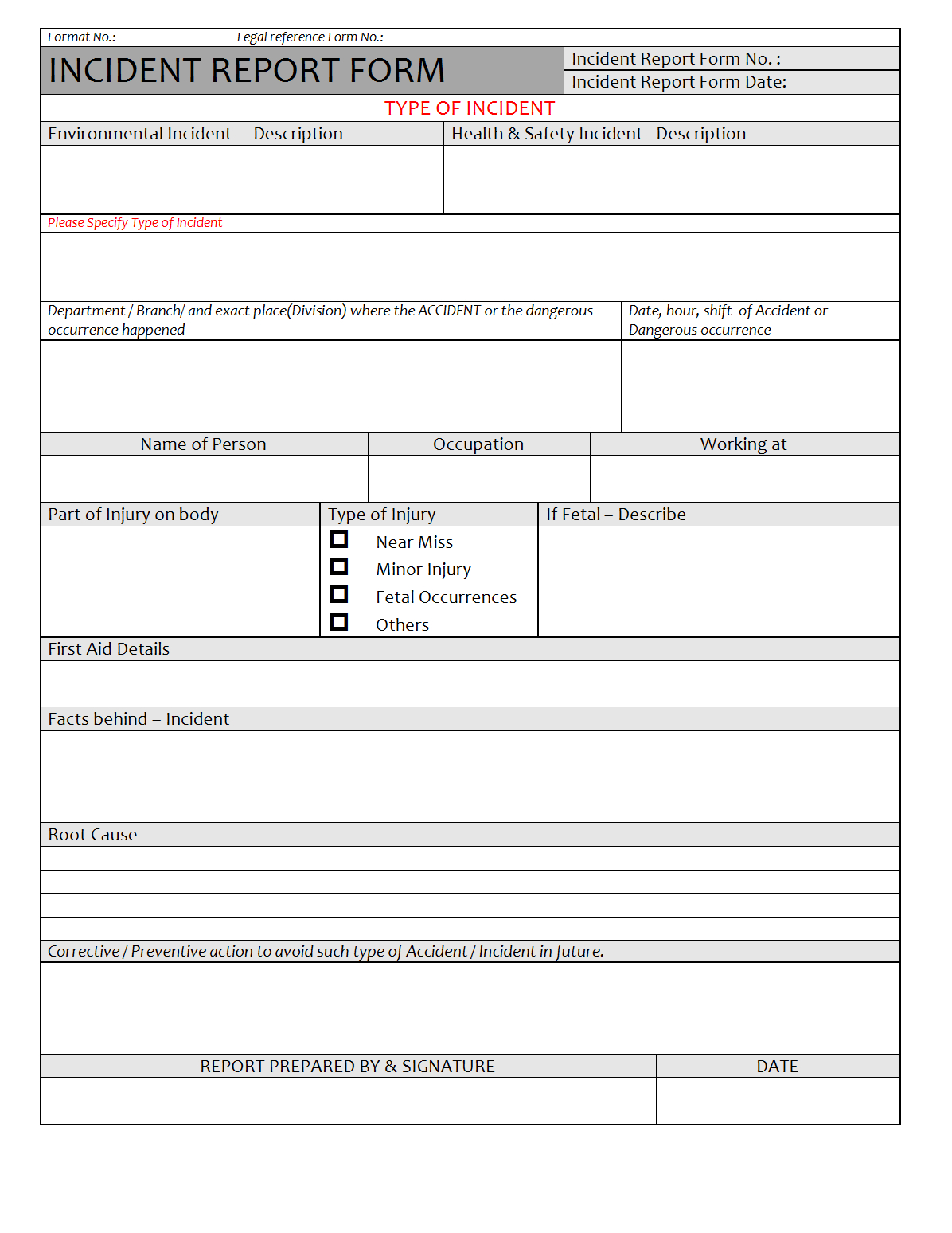 Incident Report Form Format | Samples | Word Document Download Pertaining To Incident Report Form Template Word