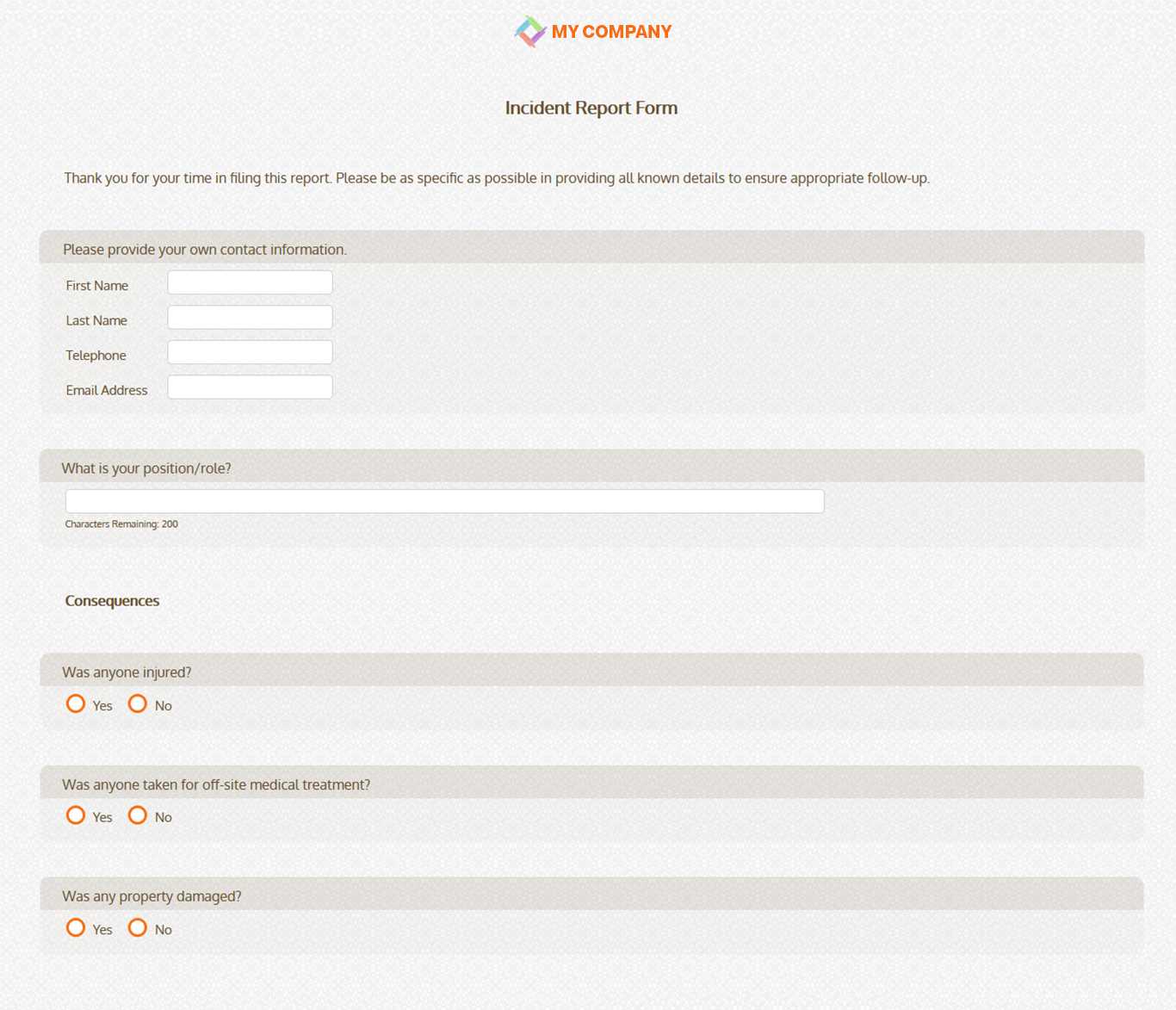 Incident Report Form Template [27 Questions] | Sogosurvey Throughout Customer Incident Report Form Template