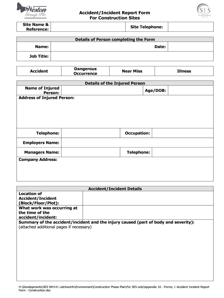 Incident Report Template – Fill Online, Printable, Fillable Regarding Construction Accident Report Template