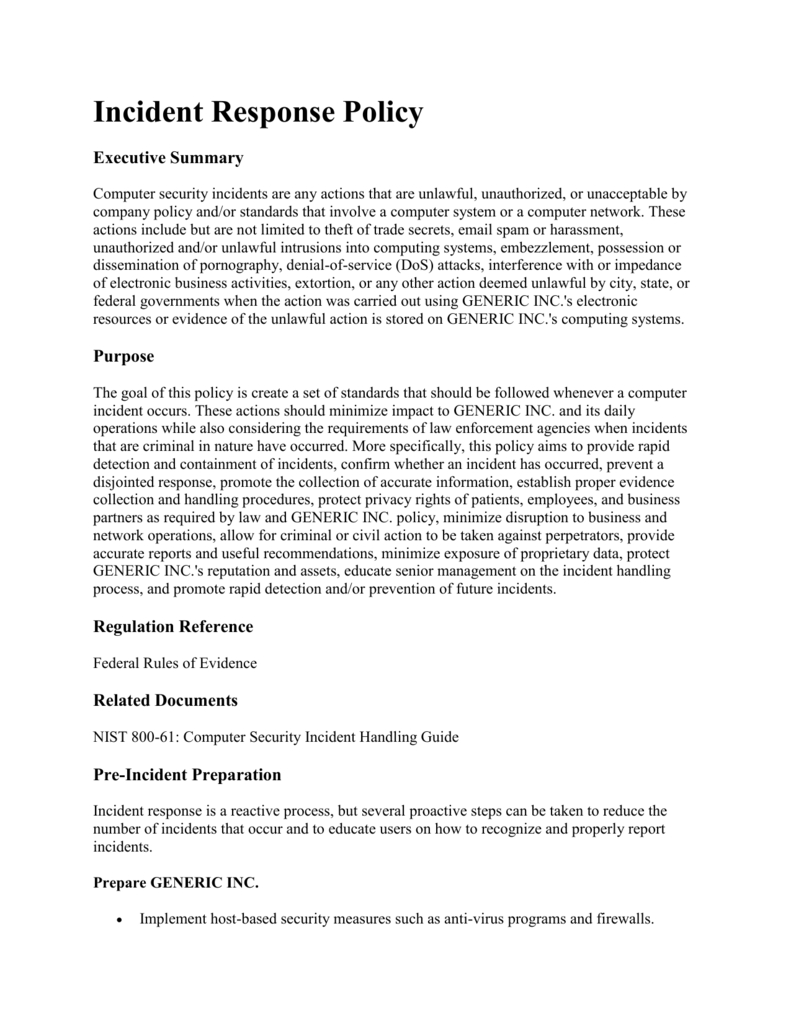 Incident Response Policy Executive Summary Computer Security Throughout Incident Summary Report Template