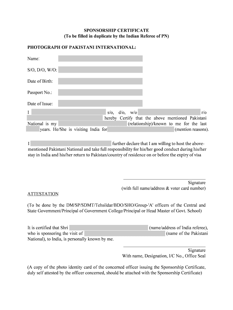 Indian Visa Sponsor Letter Sample – Fill Online, Printable With Sponsor Card Template