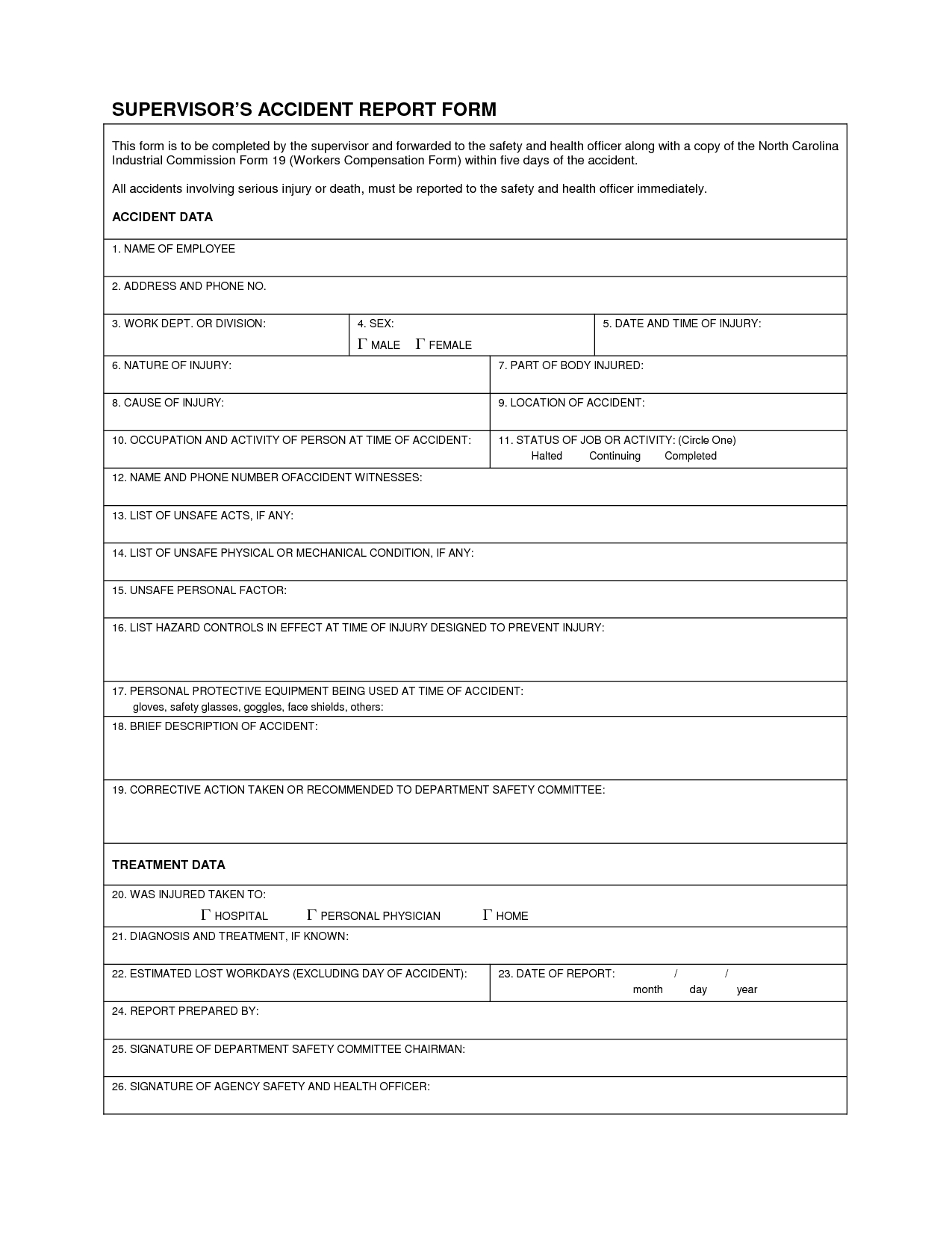 Industrial Accident Report Form Template | Supervisor's Throughout Hazard Incident Report Form Template