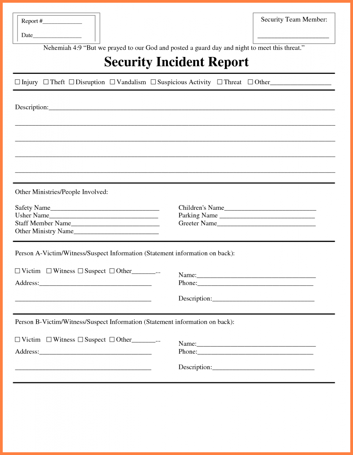 Information Technology Incident Report Template With Regard To Incident Report Form Template Doc