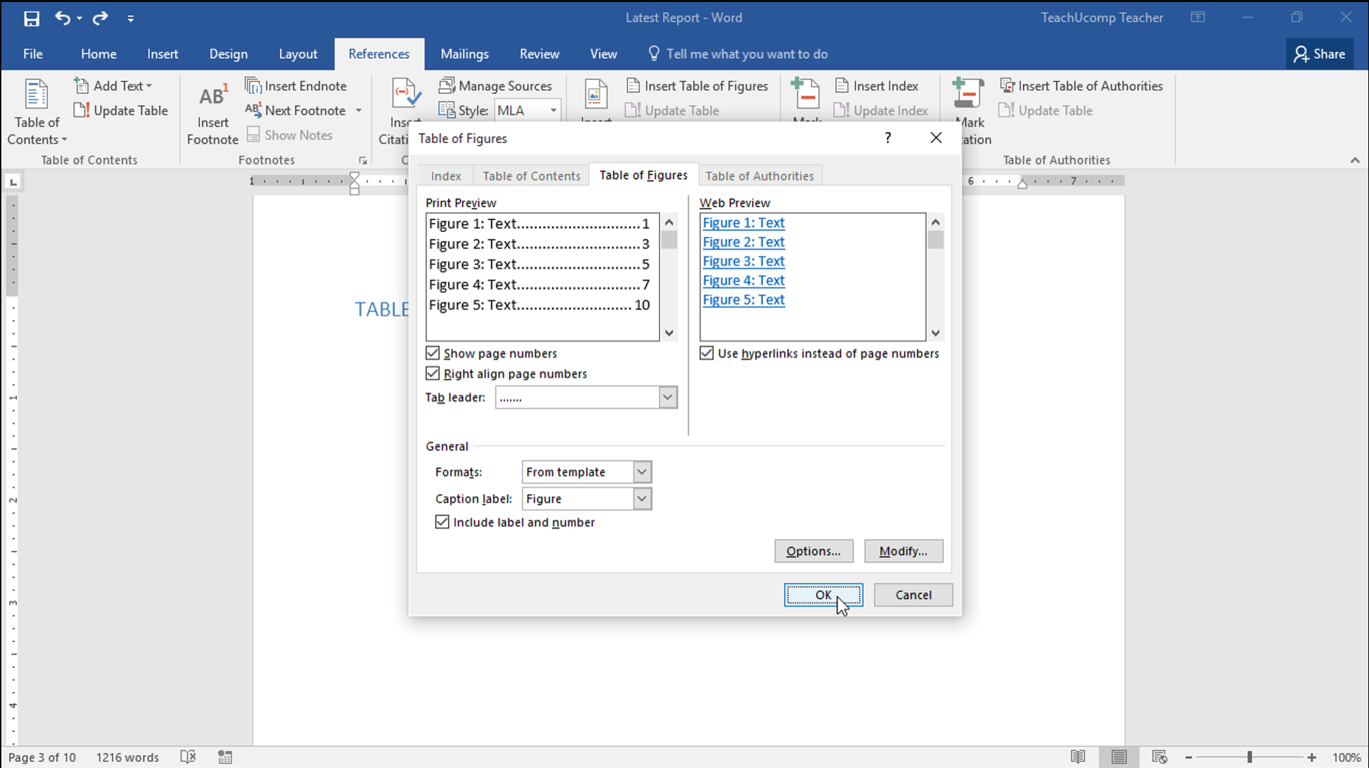 Insert A Table Of Figures In Word – Teachucomp, Inc. Regarding Microsoft Word Table Of Contents Template