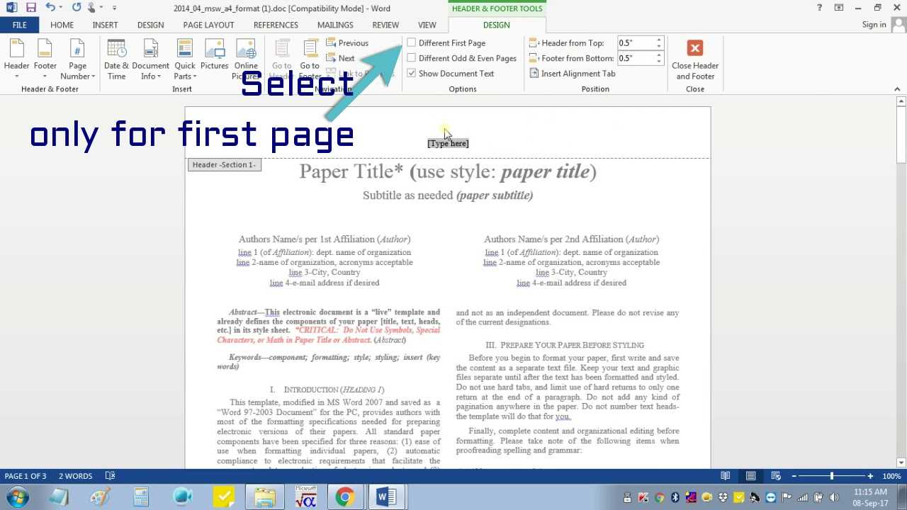 Insert Header Footer In Ms Word For Ieee Camera Ready Manuscript Within Ieee Template Word 2007